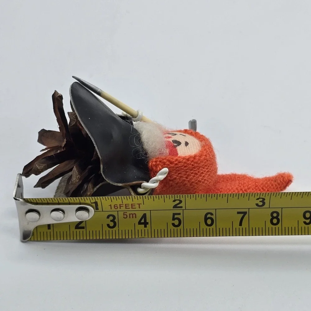 Vtg 1950s Austria Pine Cone Elf Ornament Knit Hat Gnome Pixie Mid Century Kitsch